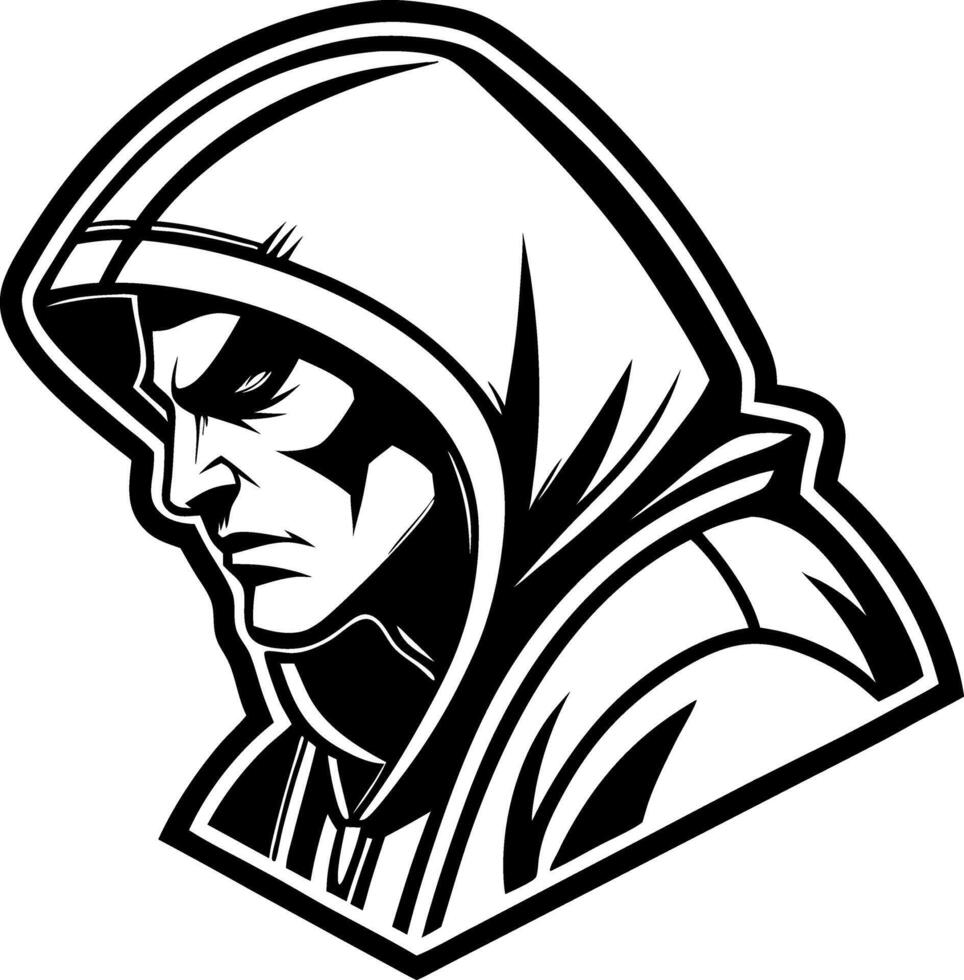 Intense Hooded Character Profile Illustration for Tattoo and Apparel Design vector