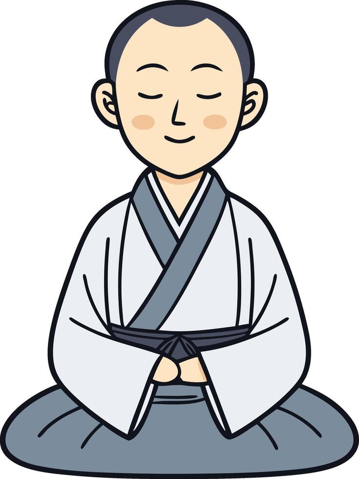 Meditating Boy in Traditional Attire Illustrating Peace and Mindfulness Concepts vector