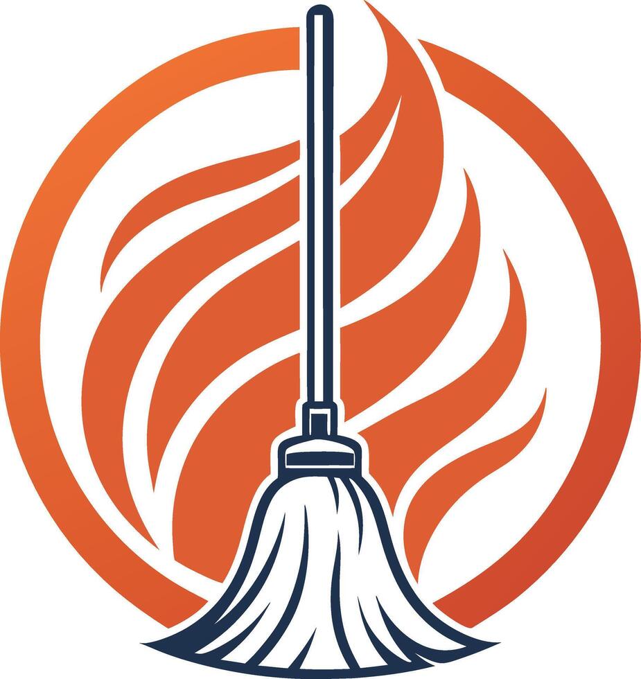 Stylized Cleaning Mop with Dynamic Flame Elements for Logo Branding and Business Designs vector