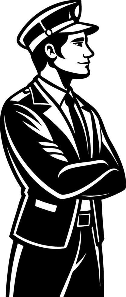 Confident Male Security Officer in Uniform Standing with Arms Crossed Illustration vector