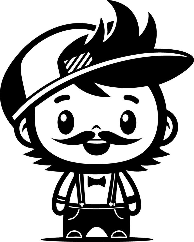 Cute Cartoon Boy Character with Mustache Wearing Cap and Bowtie for Coloring Book Designs vector