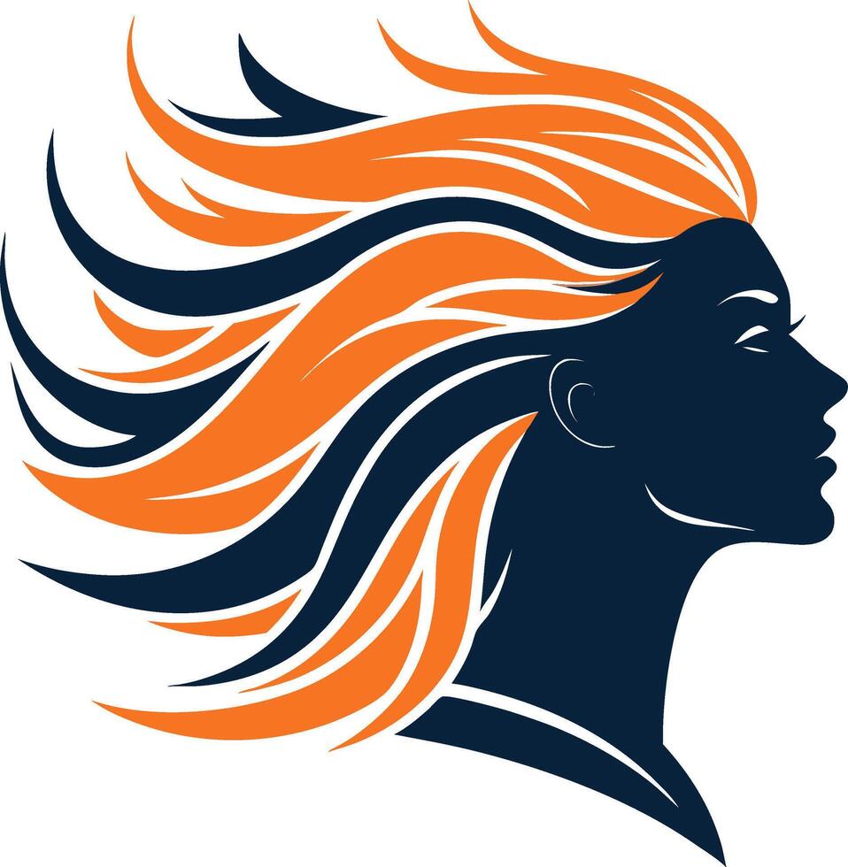 Elegant Female Silhouette with Flowing Hair in Vibrant Orange for Modern Design and Art vector