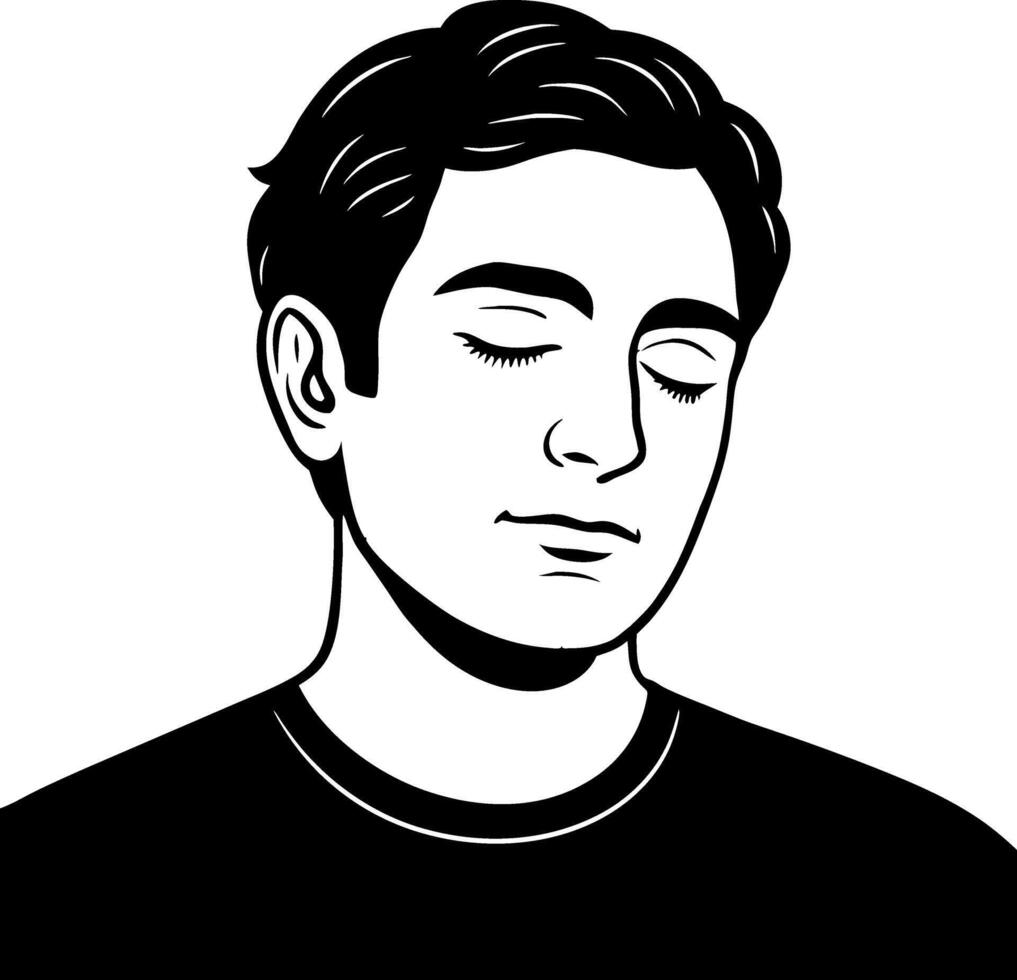 Contemplative Young Man Illustration with Closed Eyes for Mindfulness and Meditation Themes vector
