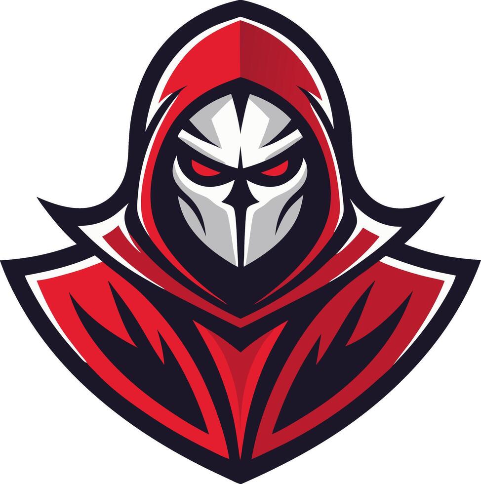 Menacing Red Hooded Phantom Character Illustration for Gaming Branding and Merchandise vector