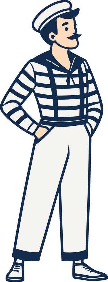 Sailor Character Illustration with Striped Shirt and Casual Pose for Design Projects vector