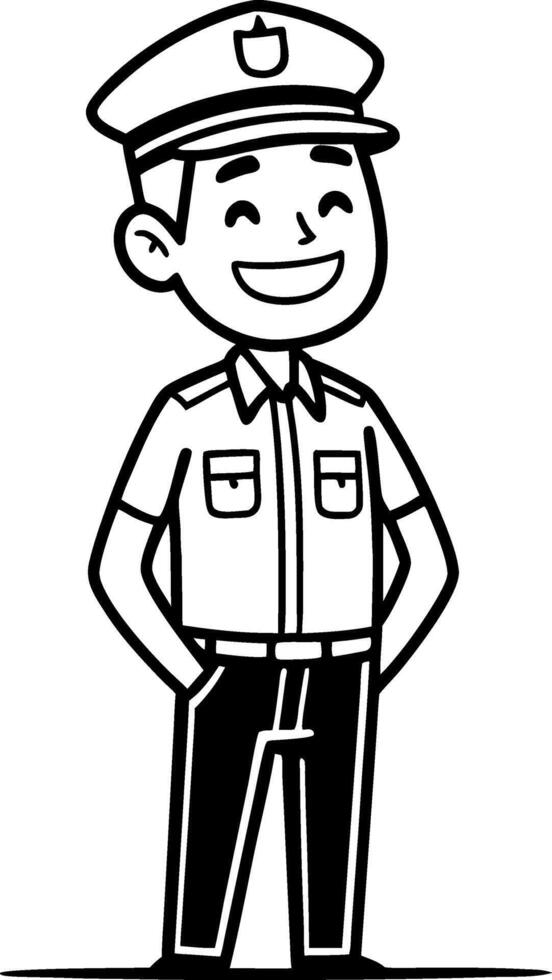 Cheerful Cartoon Police Officer Character Standing with Hands in Pockets vector