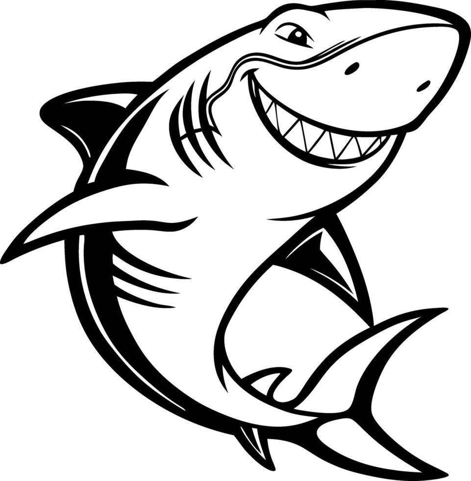 Smiling Shark Character Art Ideal for Tattoo Designs and Childrens Coloring Books vector