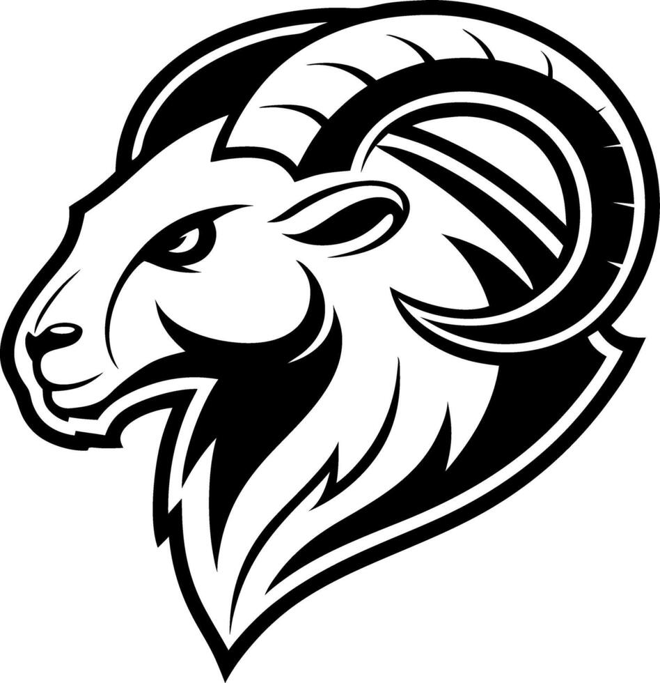 Stylized Ram Head Black and White Illustration Perfect for Tattoo and Graphic Design vector