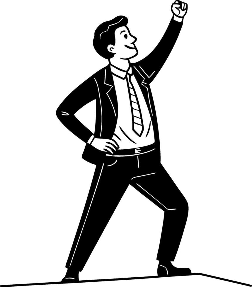Confident Businessman Celebrating Success in a Suit Illustration for Motivational Projects vector