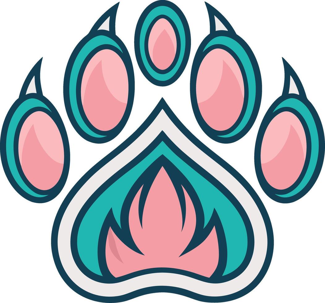 Colorful Stylized Animal Paw Print with Flame Design for Creative Projects and Tattoos vector