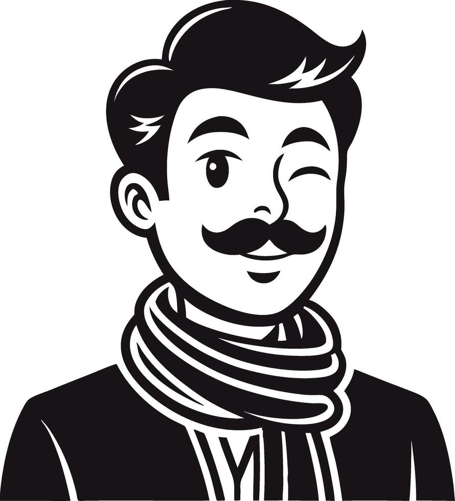 Charming Winking Man Vintage Style Graphic with Scarf Ideal for Tattoo Design and Branding vector