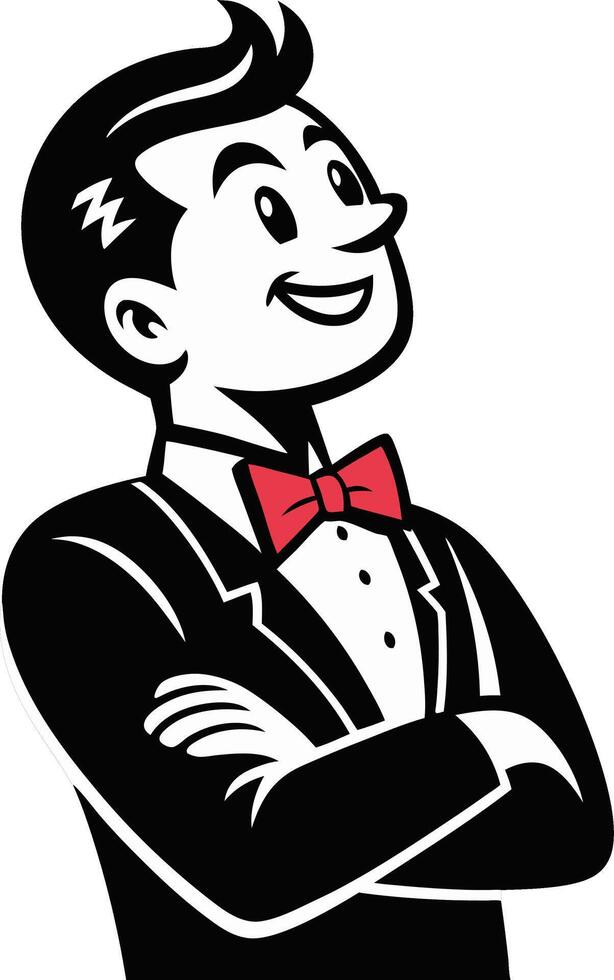 Elegant Vintage Character in Tuxedo with Bow Tie Smiling for Retro Design Projects vector