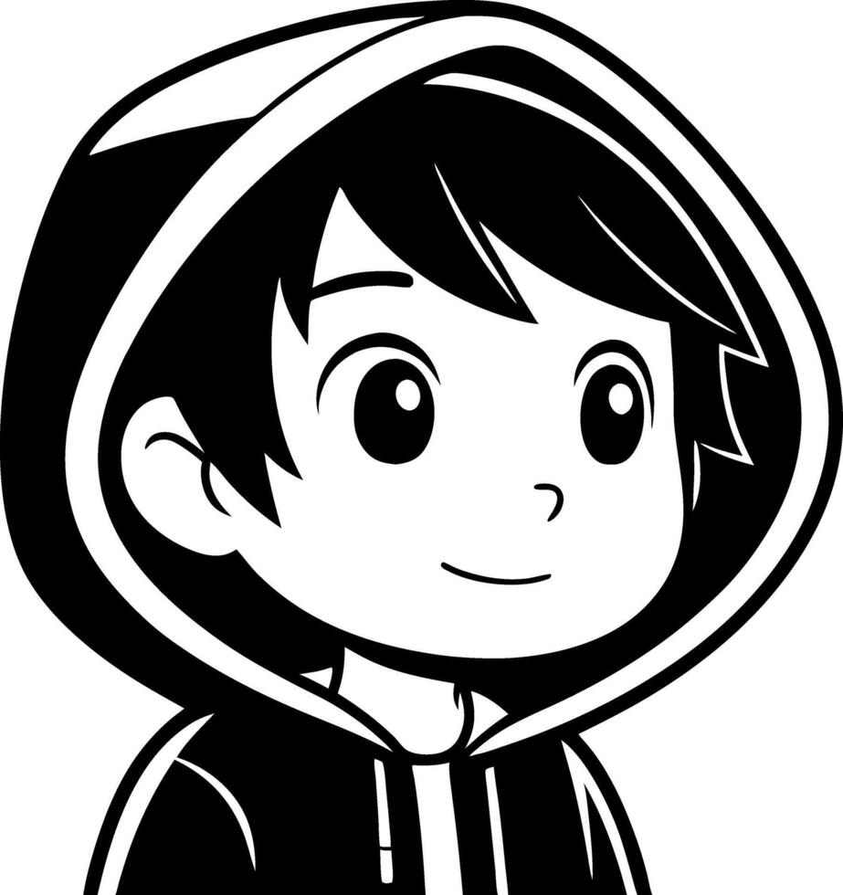 Cheerful Cartoon Boy in Hoodie with Bright Eyes and Friendly Smile Ideal for Illustrations and Designs vector