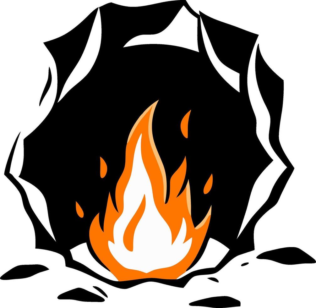 Flaming Fire Inside Cave Opening Illustration for Adventure Themed Designs vector