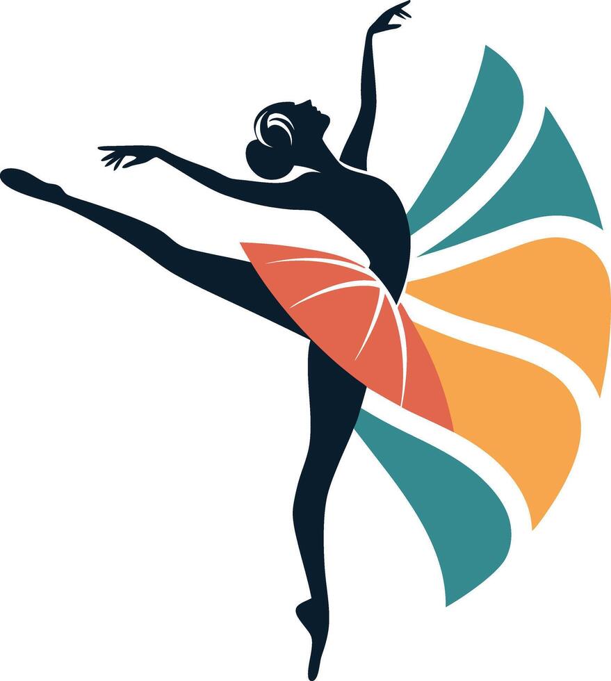 Graceful Ballerina Silhouette with Colorful Flowing Skirt for Dance and Art Illustrations vector