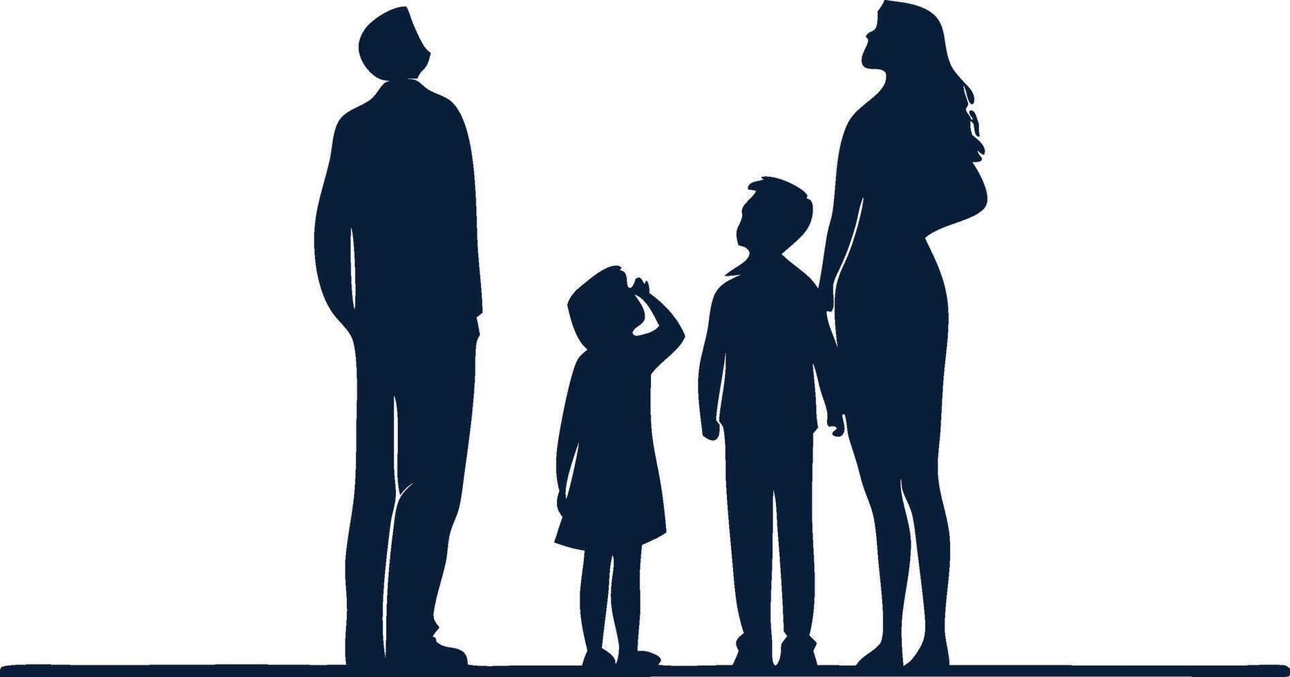 Family Silhouette Looking Up Together Symbolizing Unity and Wonder Ideal for Illustrations vector