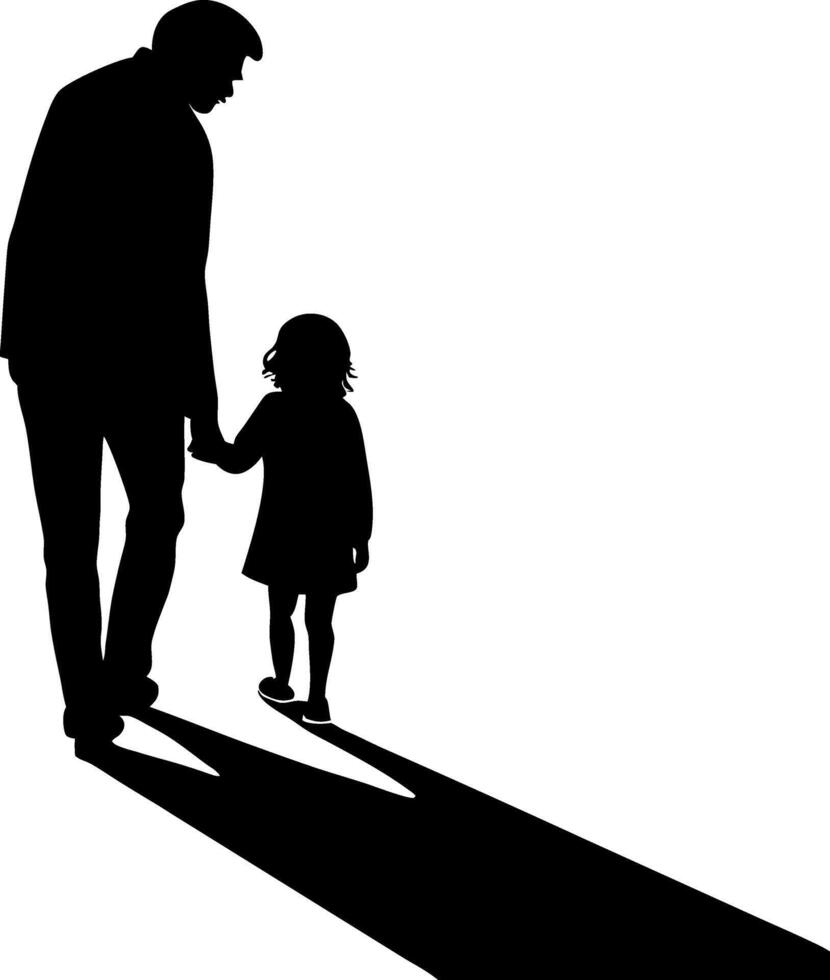 Father and Daughter Walking Together Silhouette Perfect for Family Bonding Themes vector