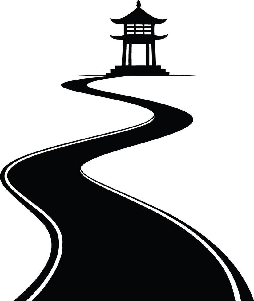Serene Curved Path Leading to Traditional Asian Pagoda for Tranquil Scene Designs vector