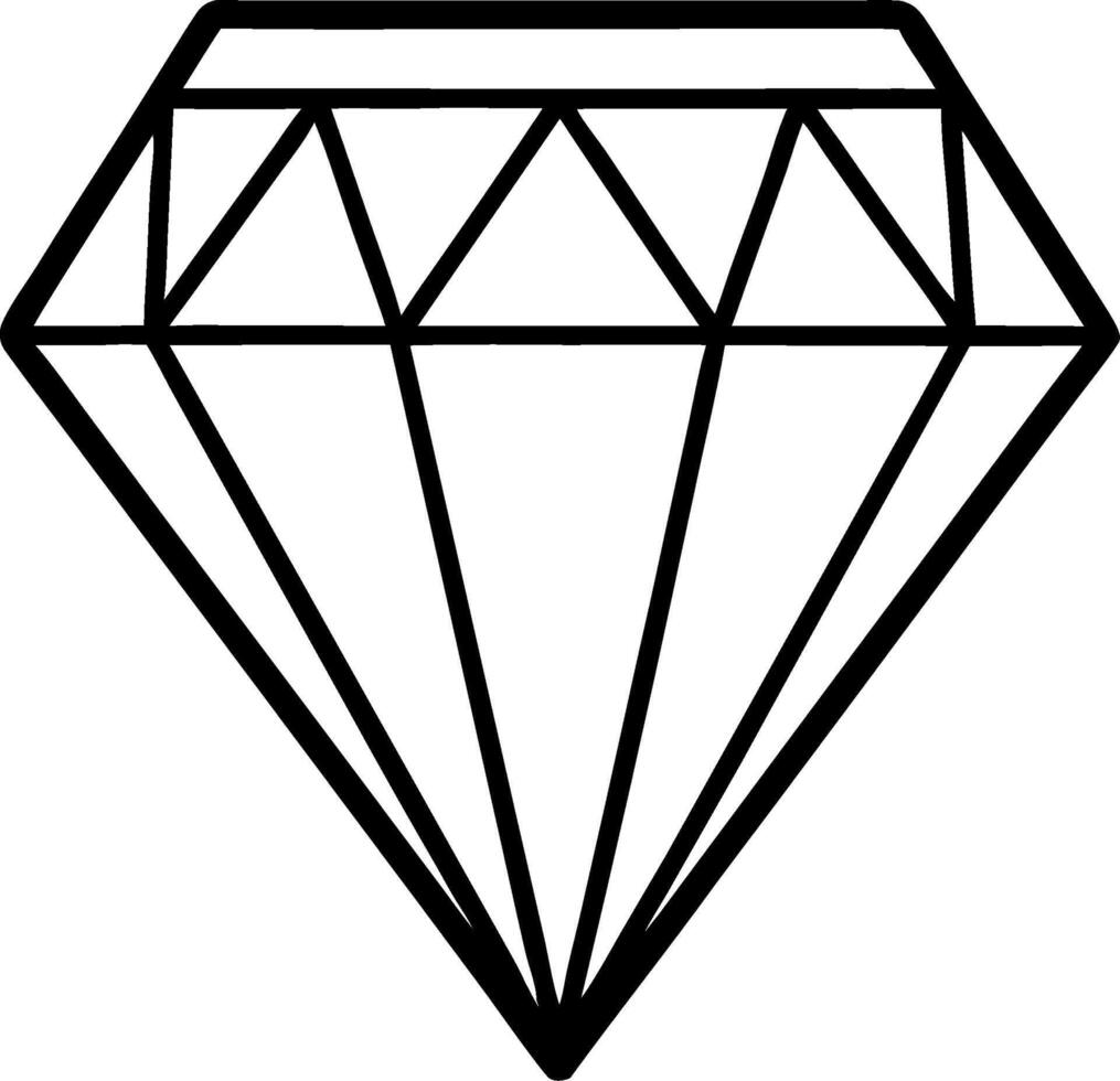 Stylized Black Outline Diamond Gemstone Design Ideal for Tattoo or Coloring Book vector