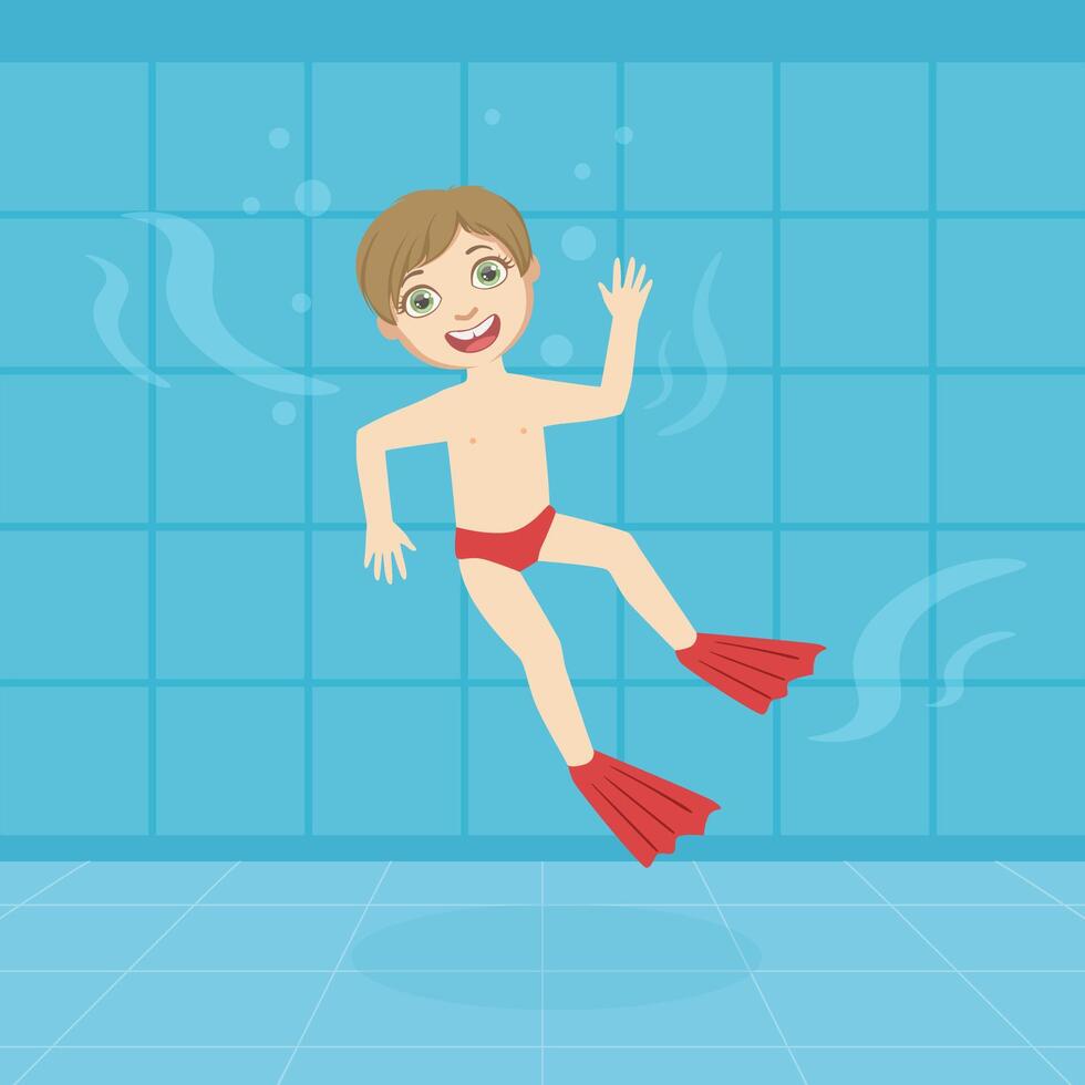Cute Smiling Boys Swimming in a Pool with Flippers Cartoon illustration vector