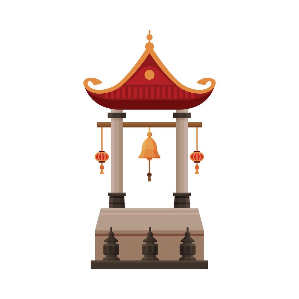 Traditional Chinese Building, Cultural Asian Architecture Object, Gate, Ancient Temple Illustration vector