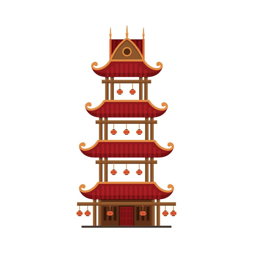 Traditional Chinese Building, Pagoda, Ancient Cultural Oriental Architecture Object Illustration vector