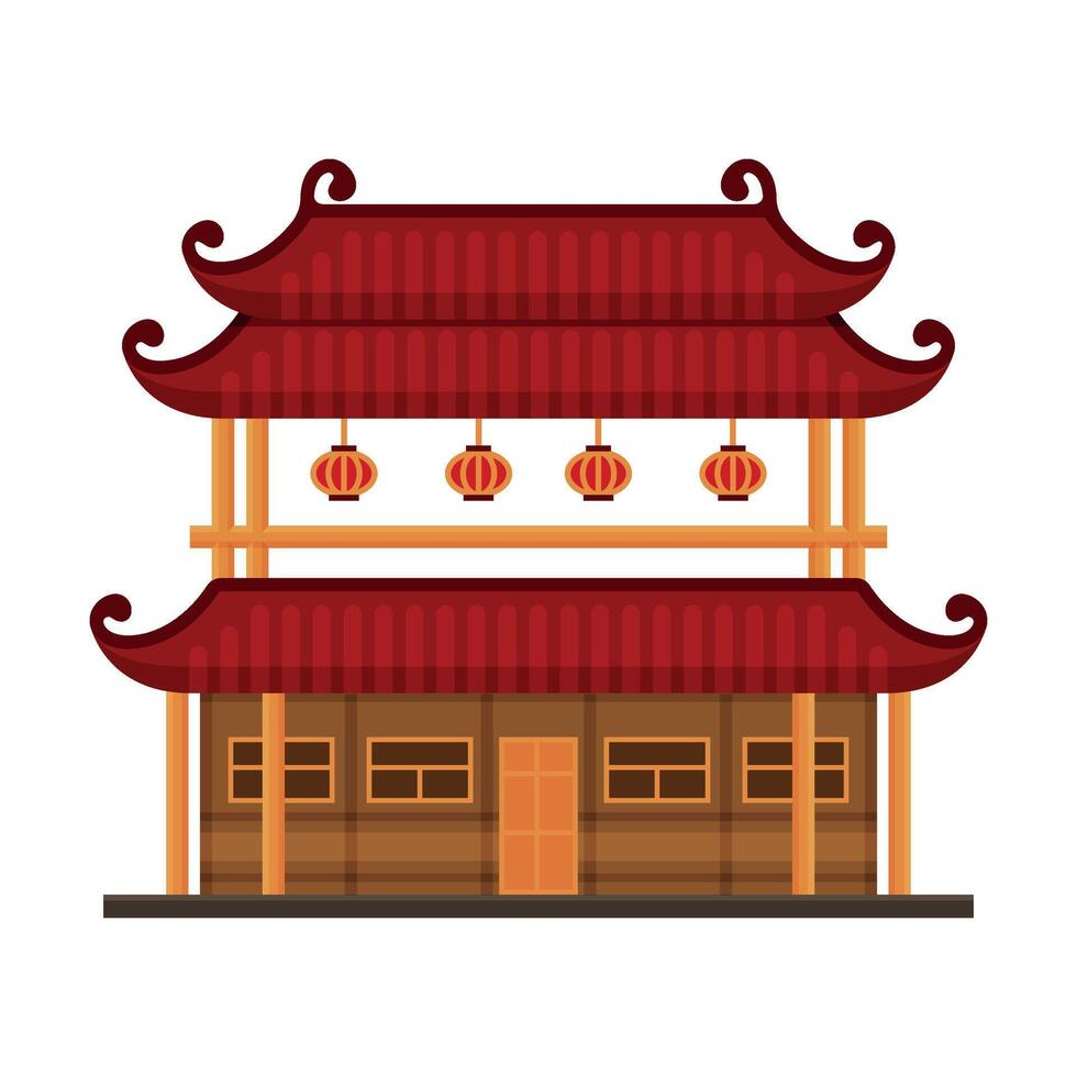 Traditional Chinese Building, Ancient Temple, Cultural Oriental Architecture Object Illustration vector