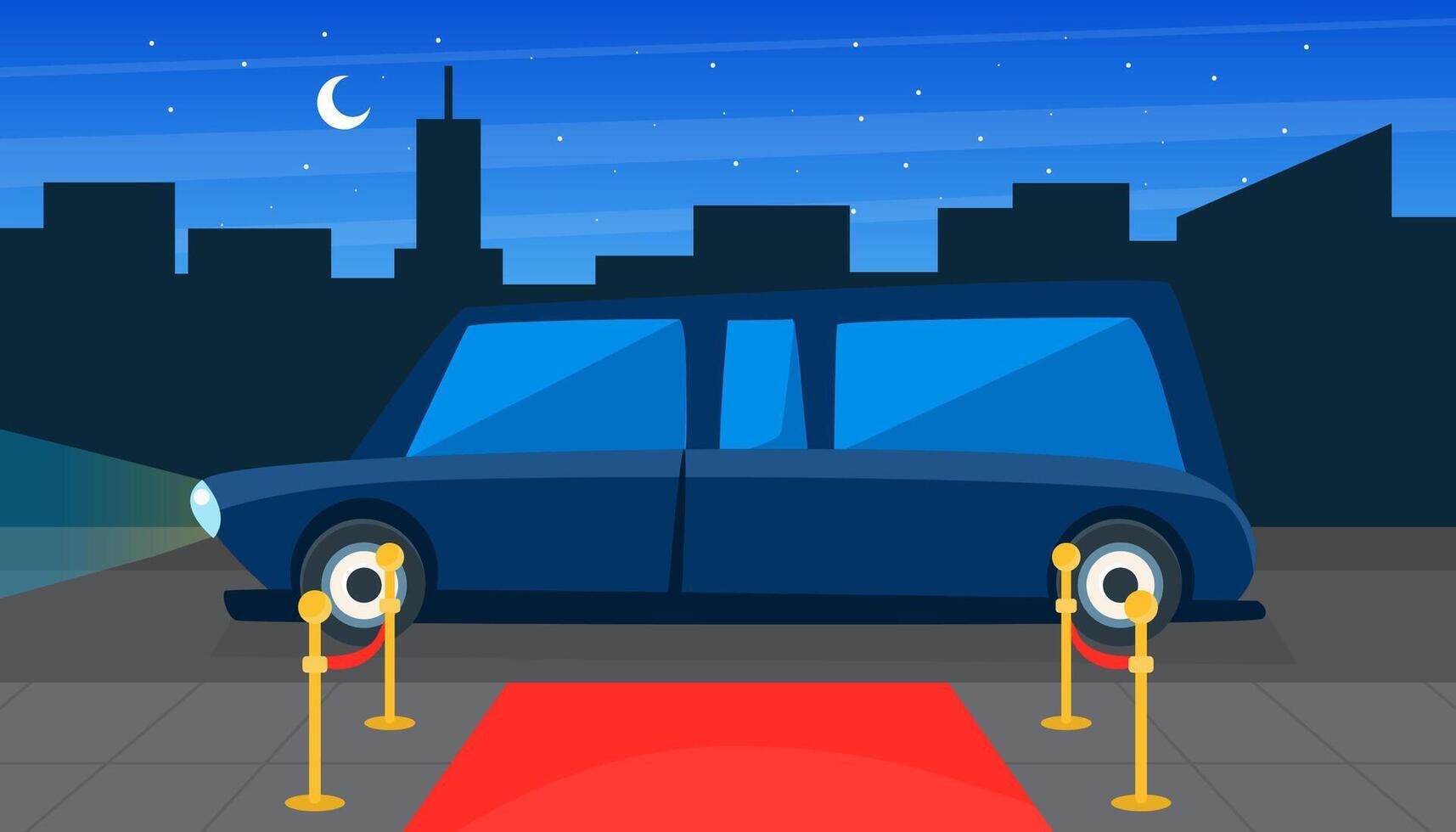 Luxury Black Limousine Car and Red Empty Event Carpet on Background of City Landscape Illustration vector