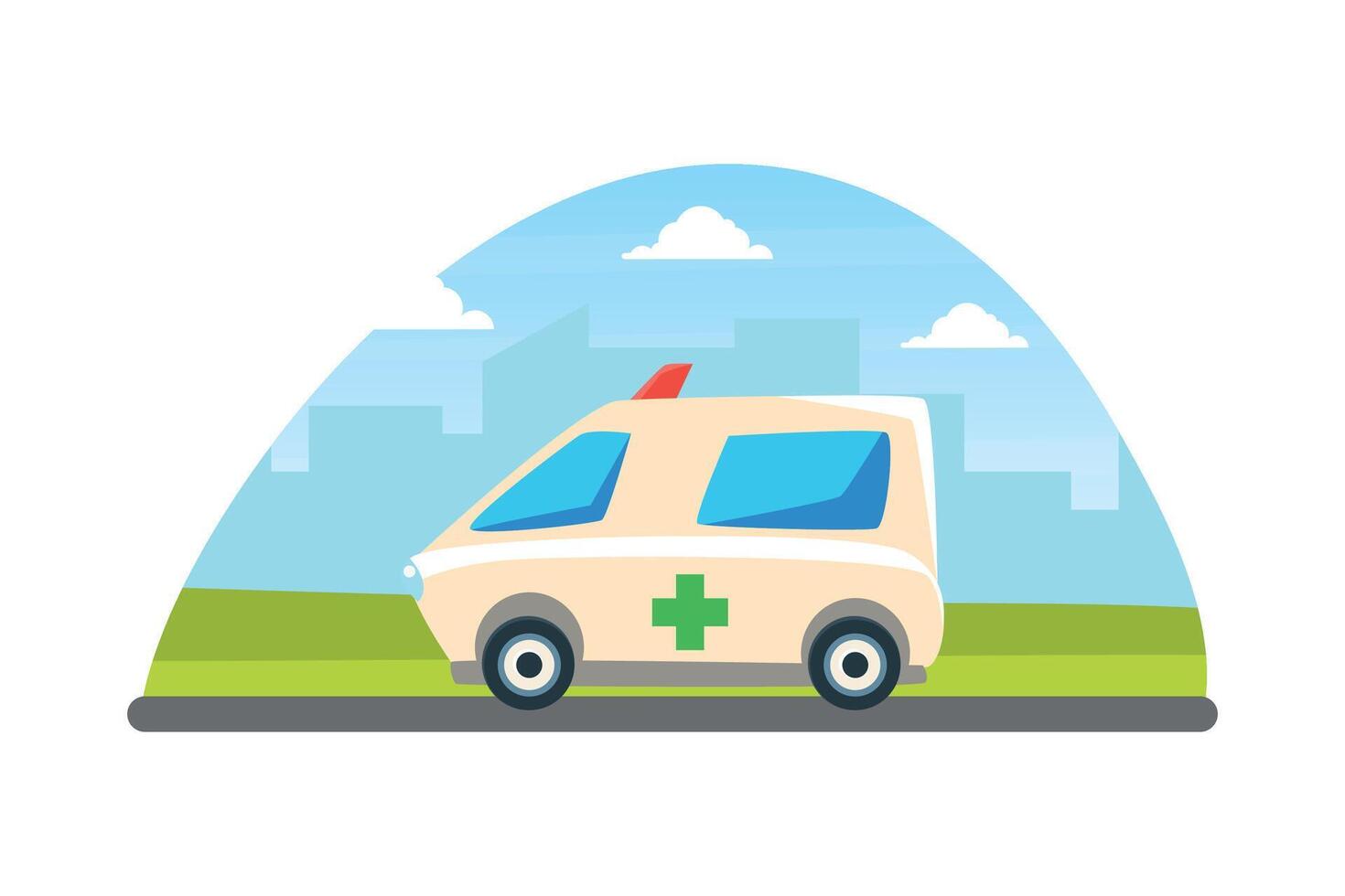 Ambulance Car, Emergency Medical Service Vehicle on City Landscape Background Illustration vector