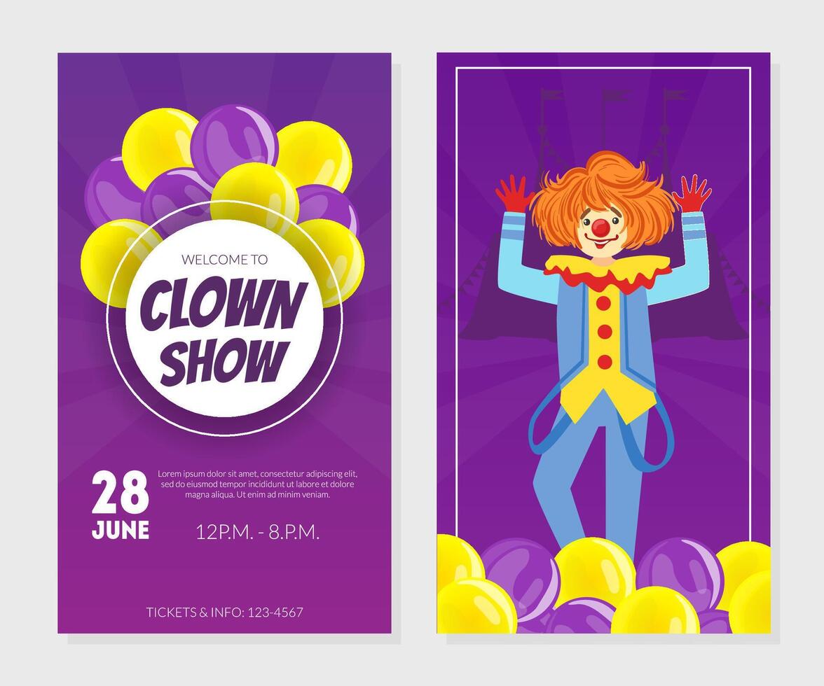 Clown Show Invitation Card, Poster or Banner Template, Circus Performance Illustration vector