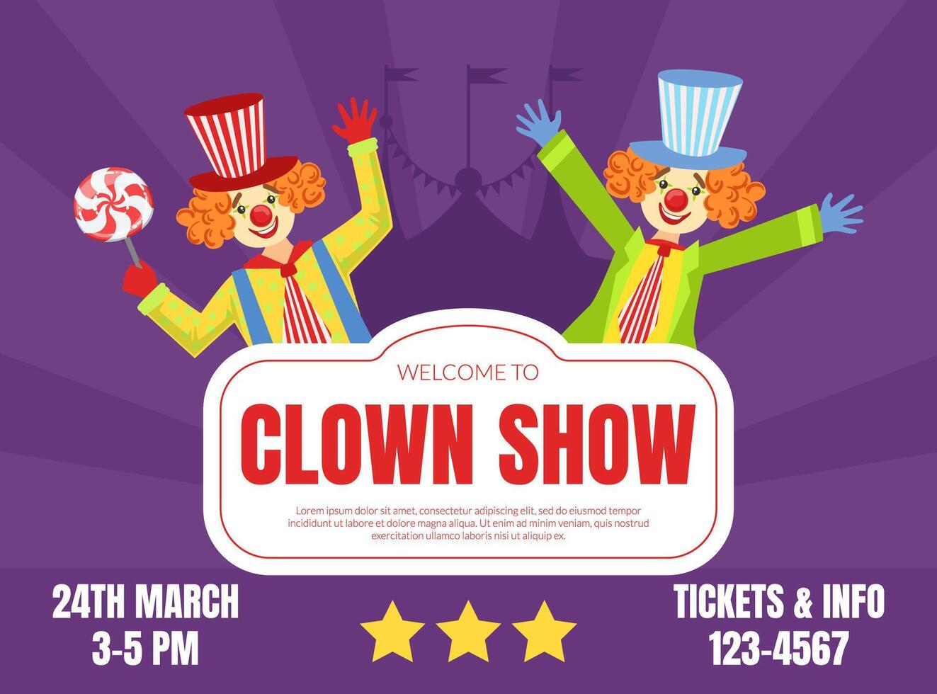 Welcome to Clown Show Invitation Poster or Banner, Circus Performance with Funny Clowns Illustration vector