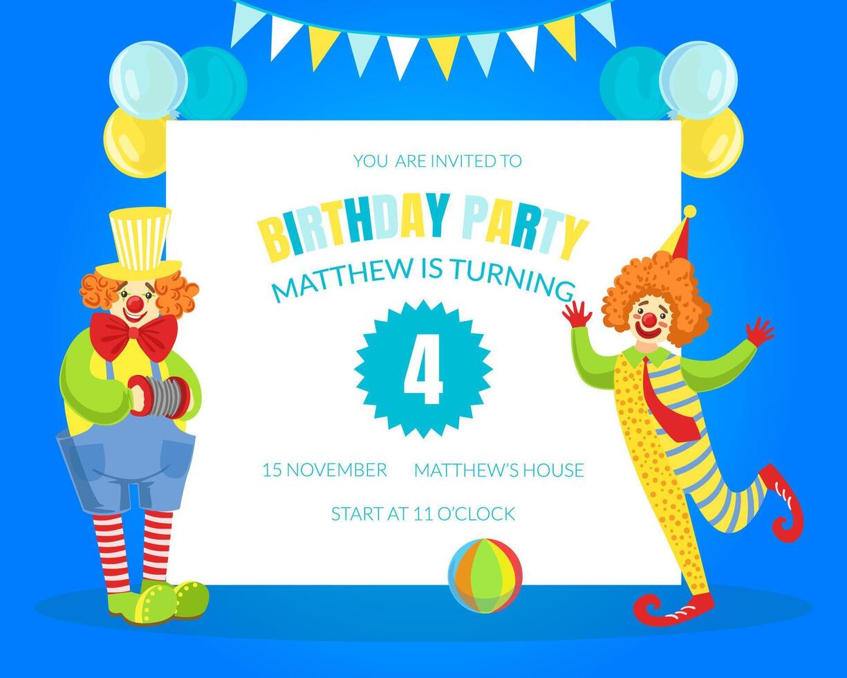 Welcome to Clown Show Invitation Poster or Banner Template, Circus Performance with Funny Clowns Illustration vector
