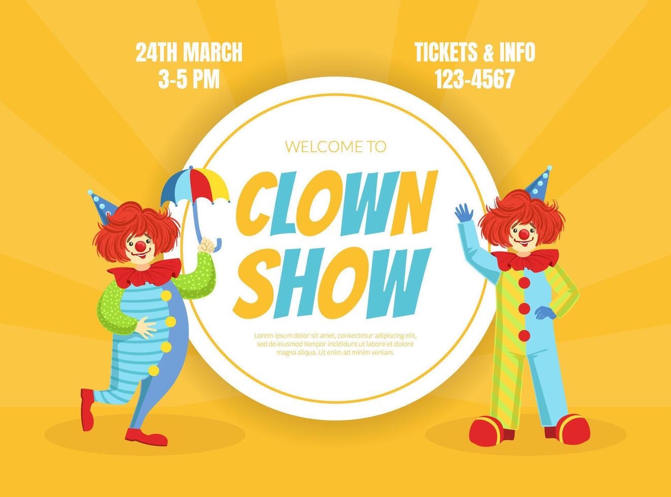 Clown Show Invitation Poster or Banner, Circus Performance with Funny Clowns Illustration vector