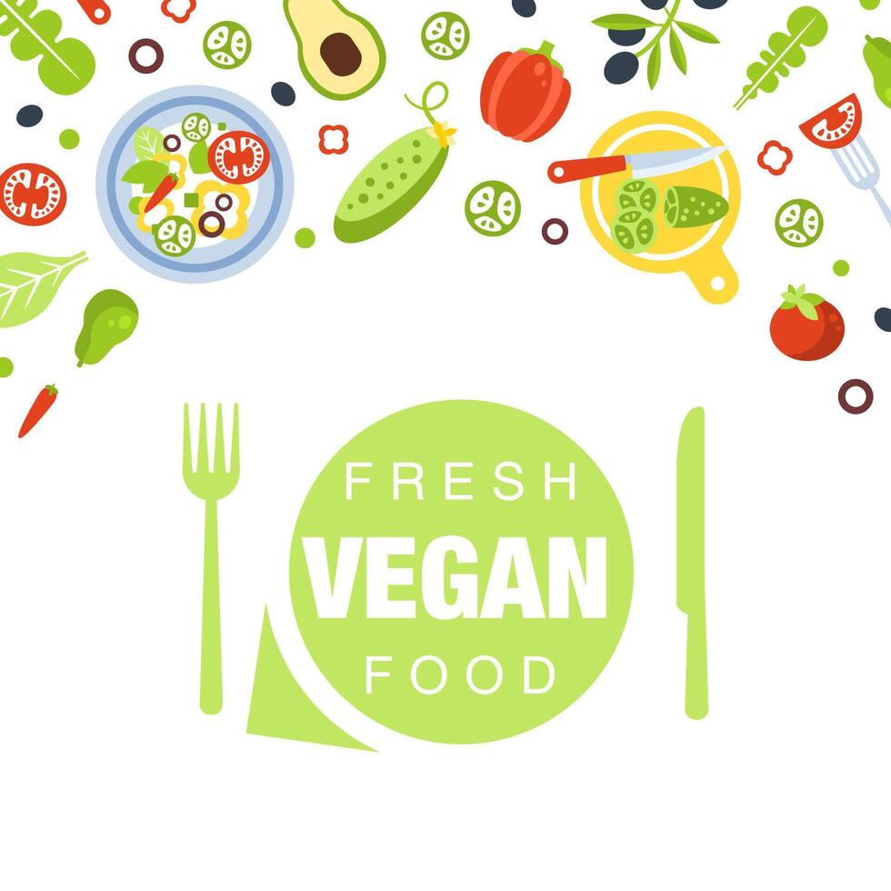 Fresh Vegan Food Banner Template with Organic Healthy Products for Cooking Illustration vector