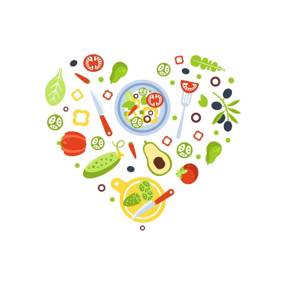 Organic Healthy Food Banner Template with Fresh Vegetarian Products of Heart Shape Illustration vector