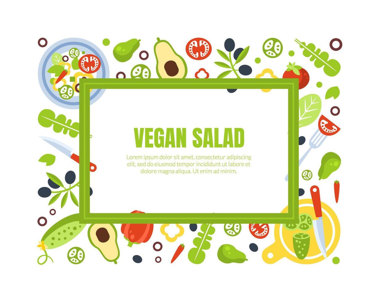 Vegan Salad Banner Template with Fresh Organic Healthy Products and Space for Text Illustration vector
