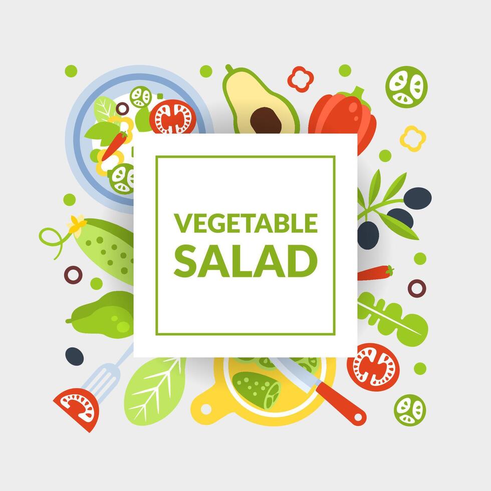 Vegetarian Salad Banner Template with Fresh Organic Healthy Vegetables and Space for Text Illustration vector