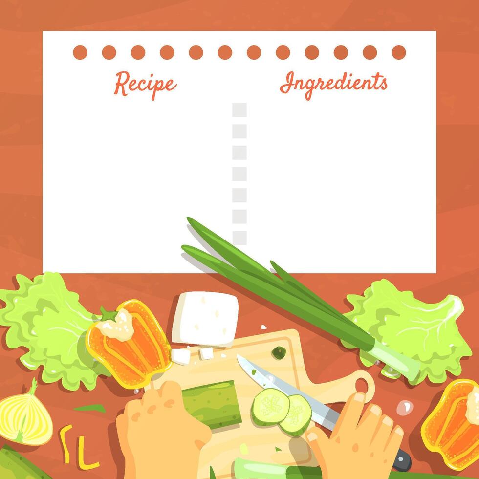 Recipe Blank Card or Sheet Template for Making Notes about Meal Preparation, Healthy Fresh Cooking Ingredients Illustration vector