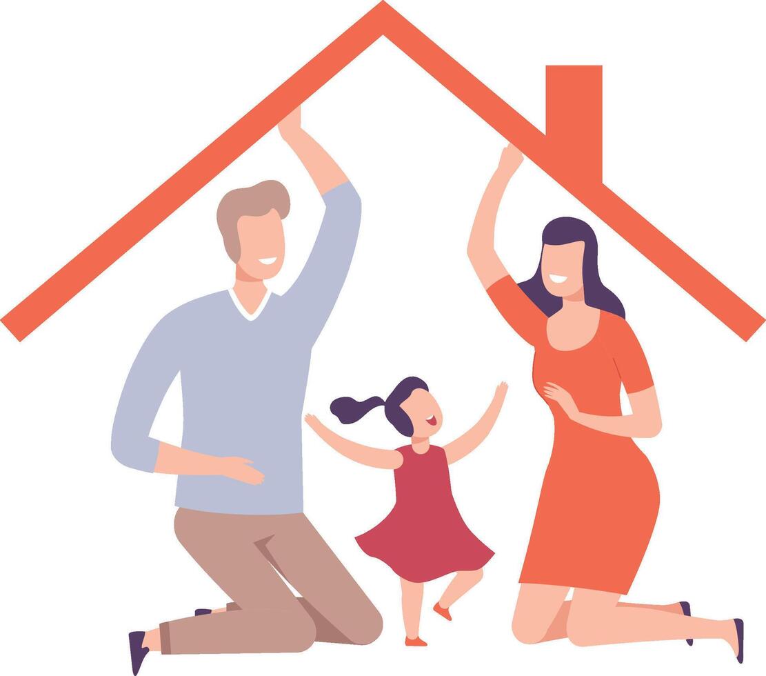 Parents and Their Daughter at Home, Happy Father and Mother Holding Up the Roof Frame Illustration vector
