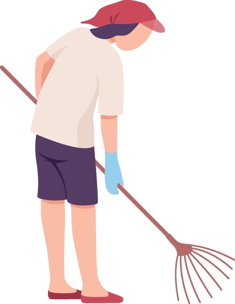 Young Man Collecting Trash on the Beach with Rakes, Male Volunteer Picking Garbage Outdoors Illustration vector