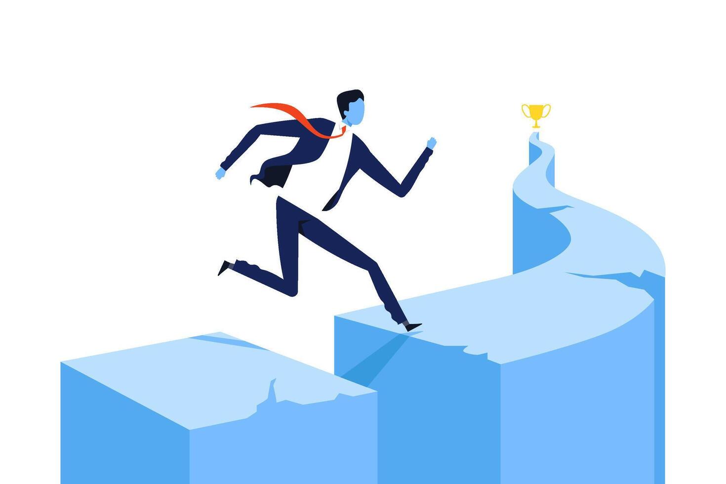 Successful Businessman Running Winding Path to Golden Winner Cup Illustration vector