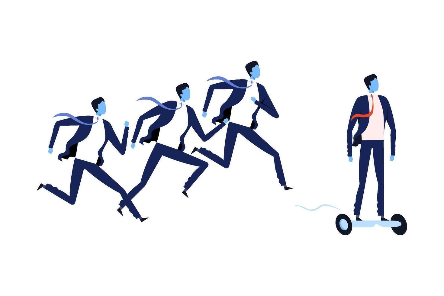 Successful Businessman Riding on Gyroboard Ahead of His Competitors, Competition, Leadership, Startup Illustration vector