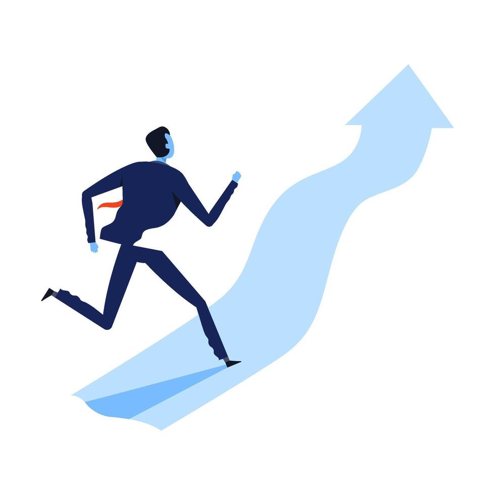 Successful Businessman in Suit Running up the Arrow, Path to Success, Leadership Illustration vector