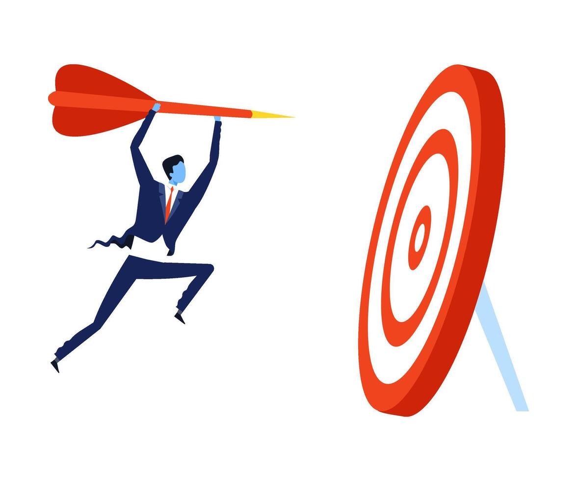 Successful Businessman Running to Target with Arrow, Leadership, Challenge, Competition Concept Illustration vector