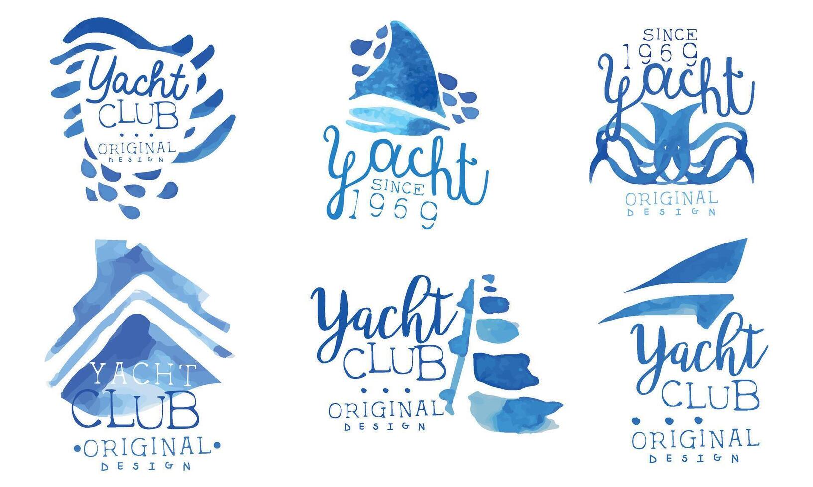 Yacht Club Logo Collection, Sailing Sports Watercolor Hand Drawn Badges Original Design Illustration vector