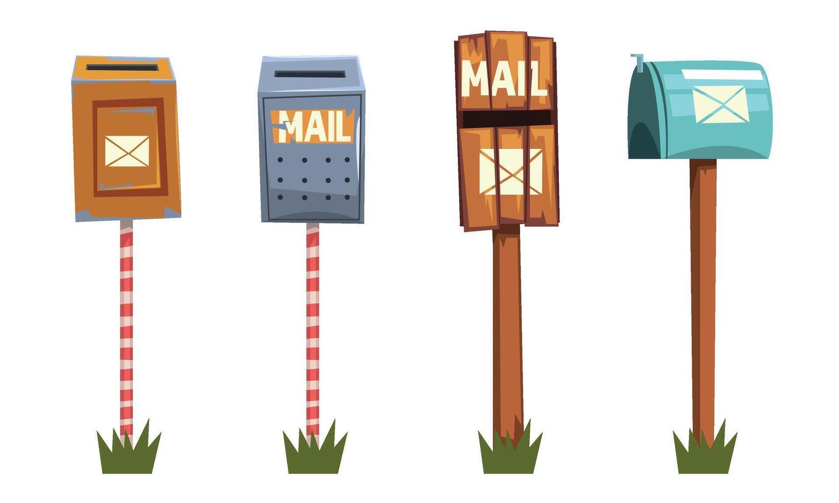 Mail Boxes Collection, Various Rettro Post Mailbox for Delivery Letters and Newspapers Illustration vector