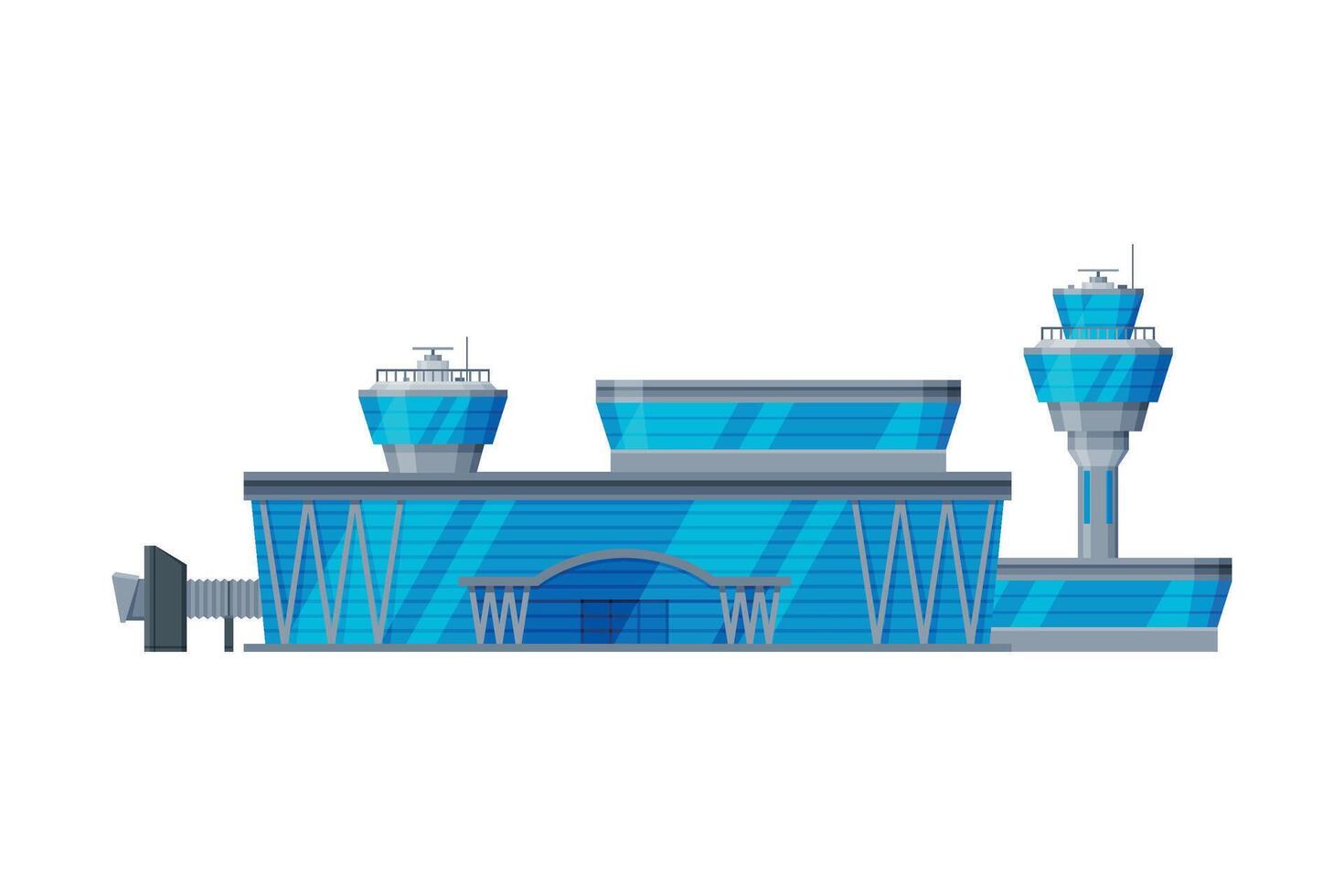 Airport Terminal with Control Tower, Modern Aerodrome or Transport Hub Flat Illustration vector