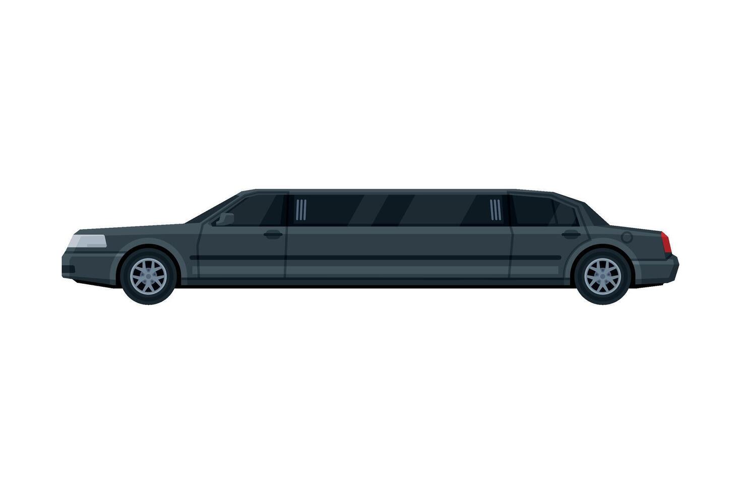 Black Limousine Car, Luxury Business Transportation Auto, Side View Flat Illustration vector