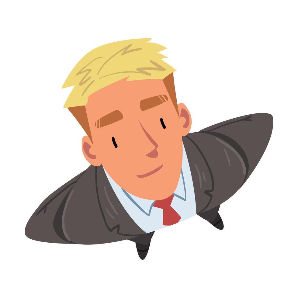 Businessman with Blond Hair Wearing Grey Suit Looking Up, Male Face, View from Above Illustration vector