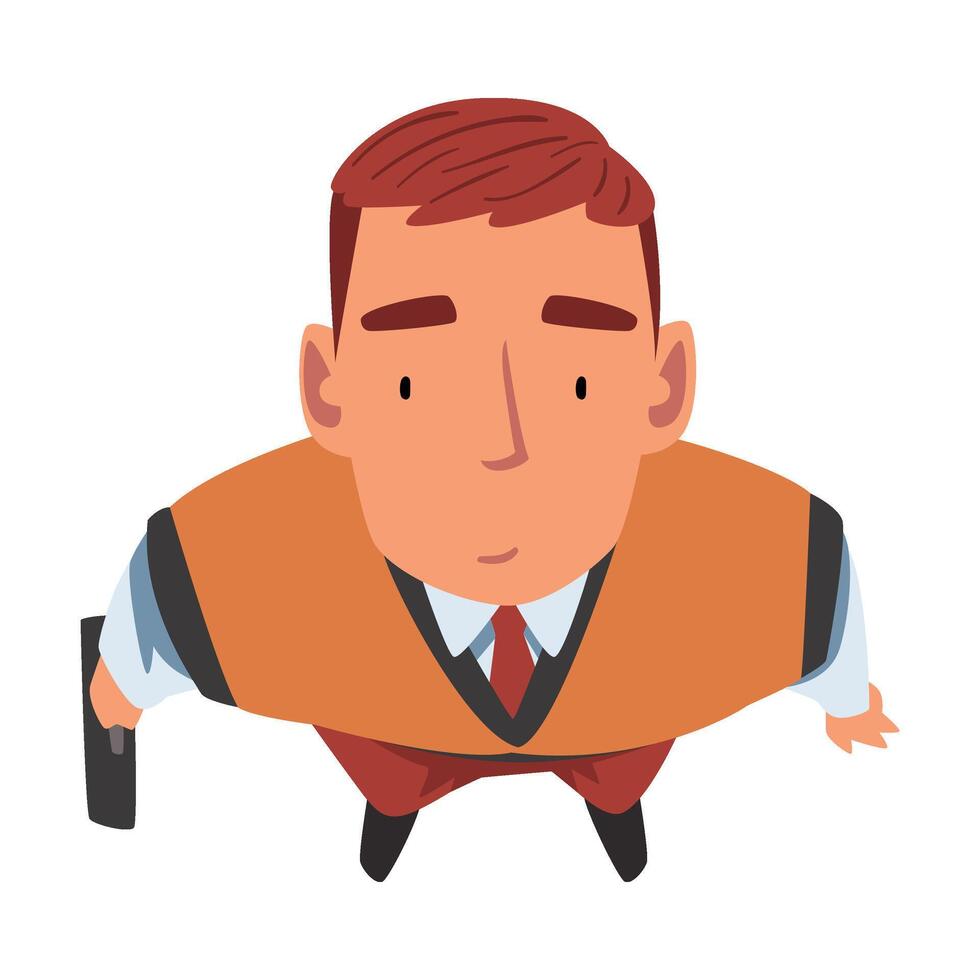 Businessman with Briefcase Standing Looking Up, Male Face, View from Above Illustration vector